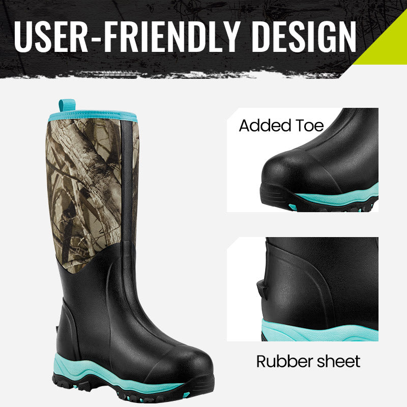 TideWe hunting boots for women, waterproof and warm, with anti-slip outsole for stability and protection in mud and snow.