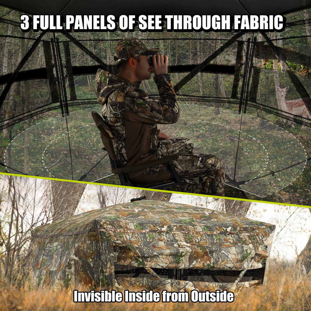Tidewe hunting blind is made of 3 full panels of see through fabric
