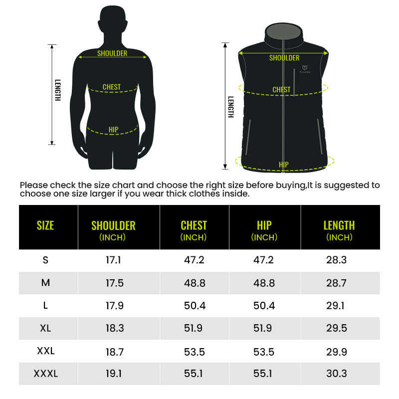 heated vest size chart