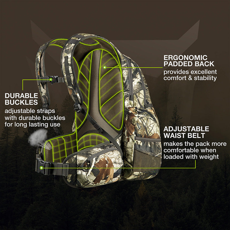 TideWe Hunting Backpack with rain cover, ergonomic design, durable fabric, and organized storage for hunting gear.