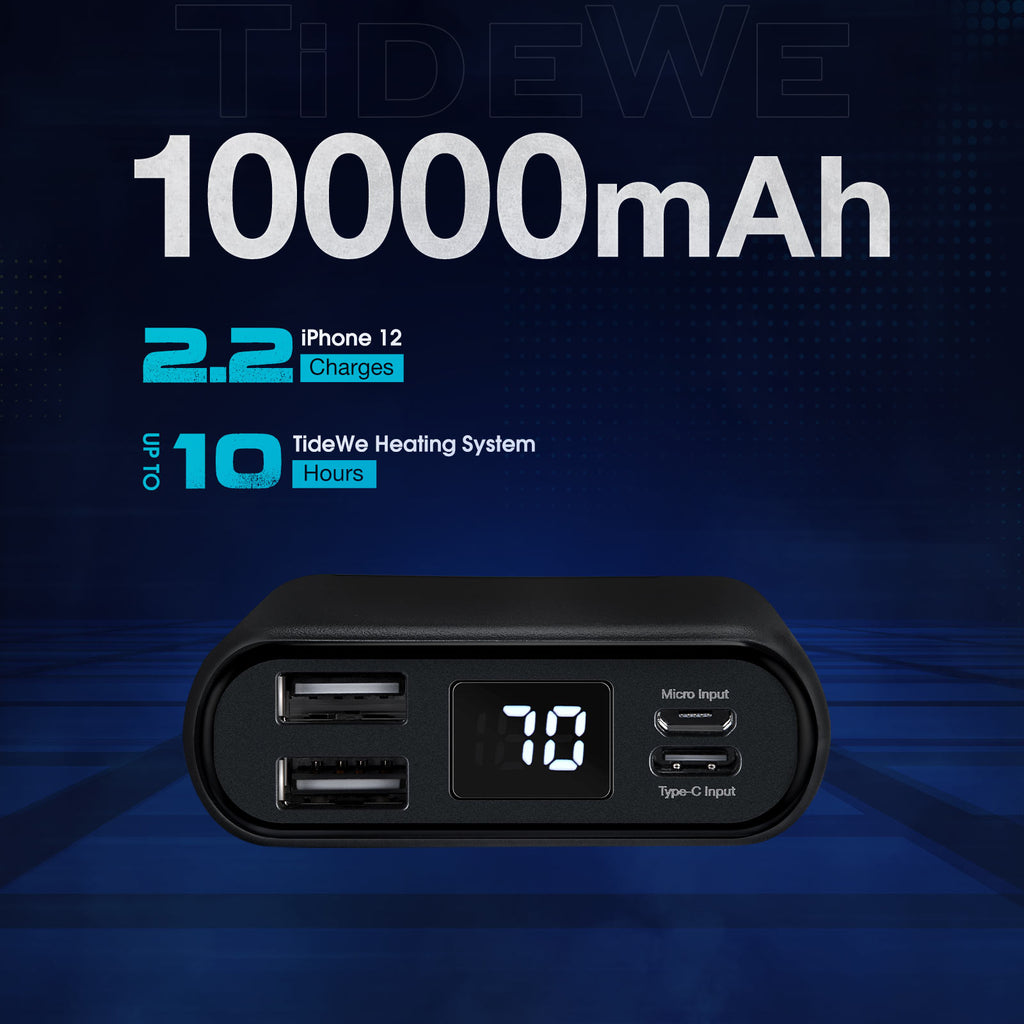 TideWe Power Bank, Rechargeable Battery Pack displaying digital numbers on a device screen.