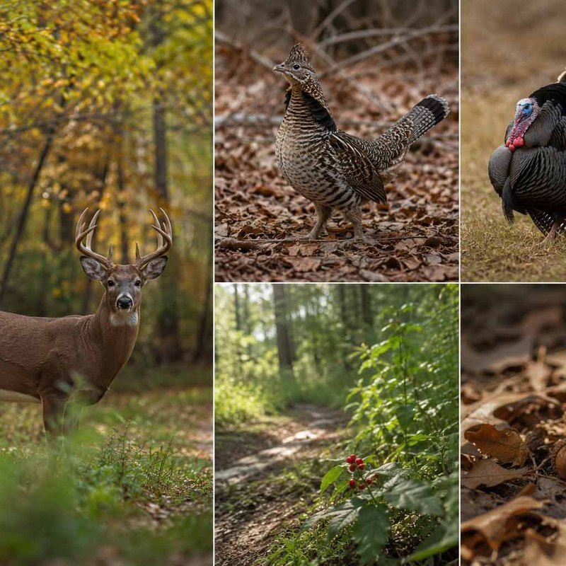 Whitetail deer, ruffed grouse, and wild turkey behavior around hunting season pressure