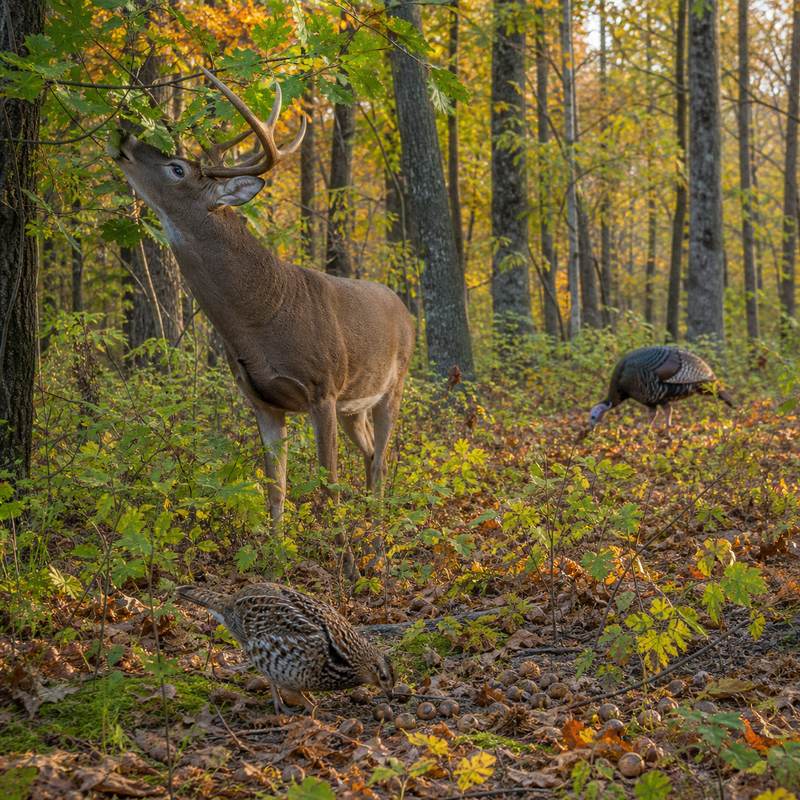Feeding behavior of whitetail deer, ruffed grouse, and Eastern wild turkey
