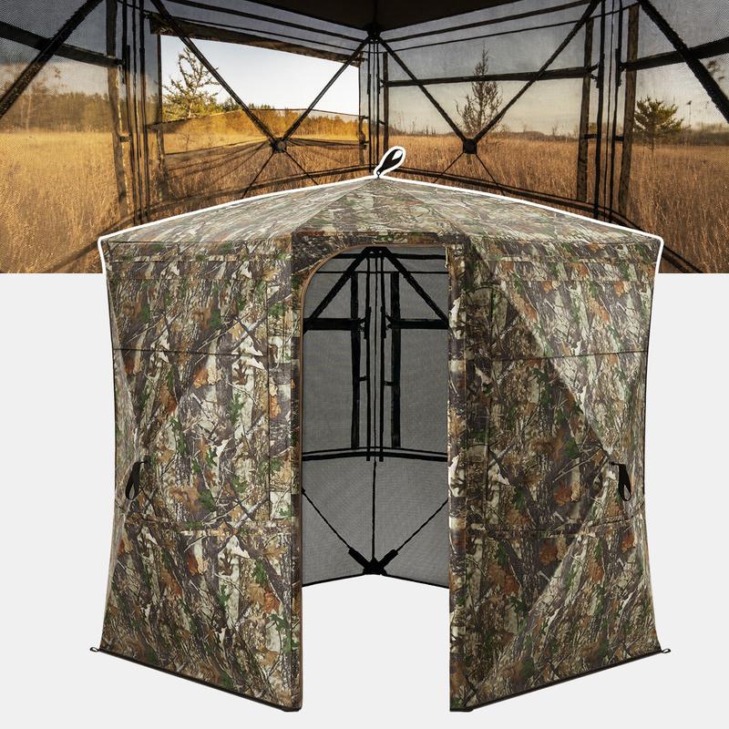 VisTall 360 larger hunting blind upgrade with a tall doorway and see-through interior