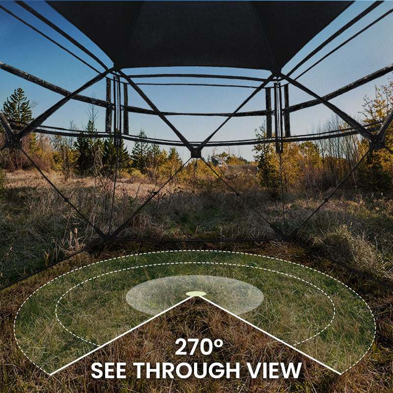 270-degree see-through view from a TIDEWE ground blind during a deer hunt