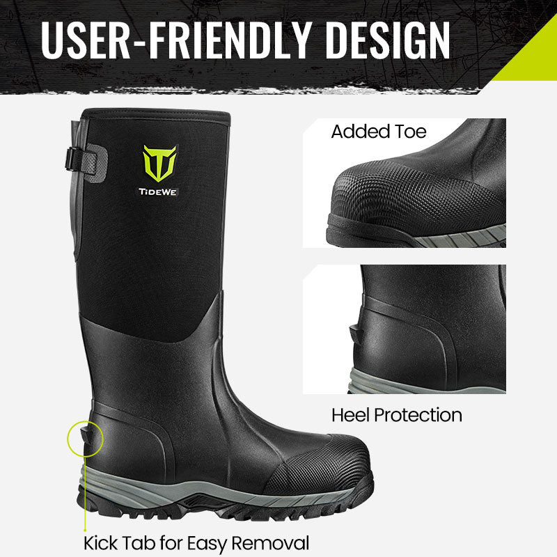 TIDEWE Work Boots with steel toe, shank, puncture-proof, waterproof, anti-slip rubber soles, 6mm neoprene, for men.