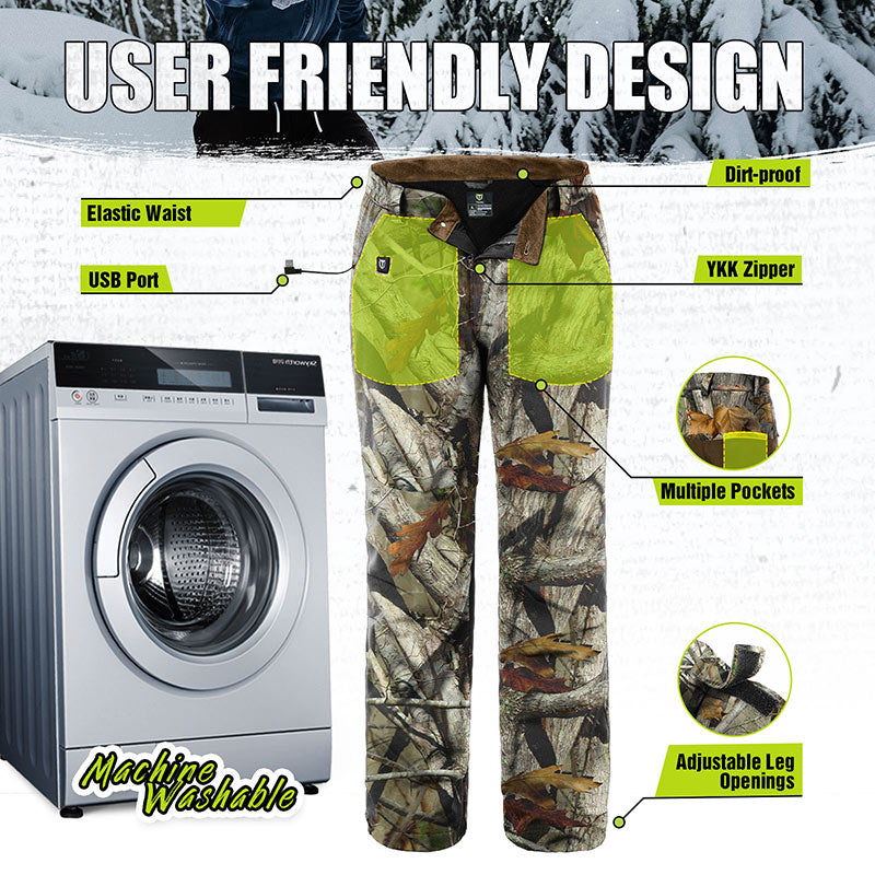 TideWe hunting pants with washing machine, clothes, and person wearing blue shirt.