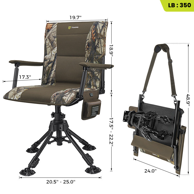 TideWe Heated Hunting Chair with armrests, adjustable height, 360° swivel, and sturdy metal frame.