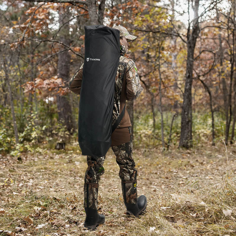 A hunter takes the blind and walks