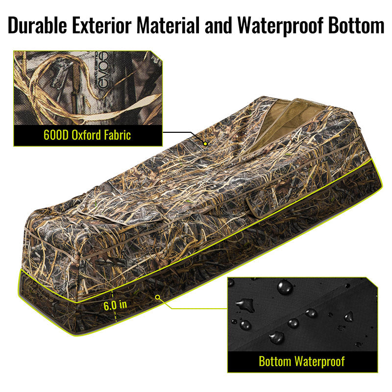 hunting blind with durable exterior material and waterproof bottom