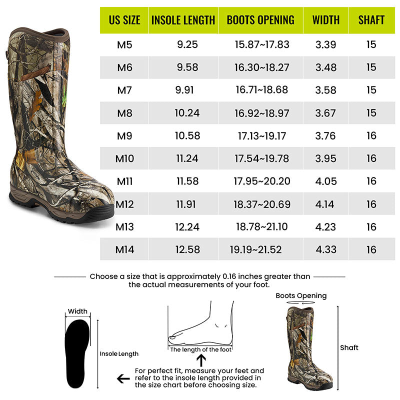 Hunting Boots size chart