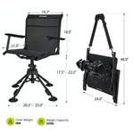 TideWe Hunting Chair with adjustable height, armrests, swivel feature, and straps, showing chair details and measurements.