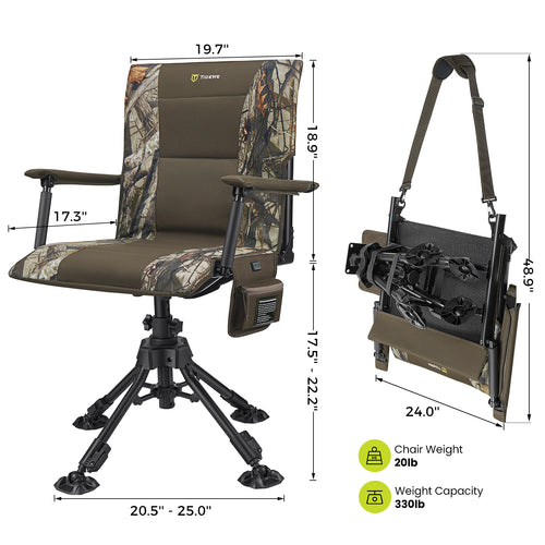 TideWe Heated Hunting Chair with armrests, adjustable height, 360° swivel, and sturdy metal frame.