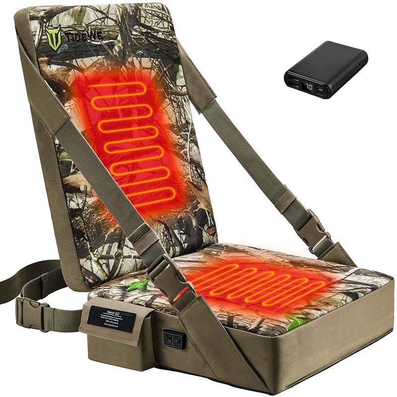 Hunting Heated Seat Cushion with Cozy Backrest, 2 Individual Heating Pads-  Adjustable USB Powered Detachable Seat Warmer for Outdoor Tree Stand Ladder