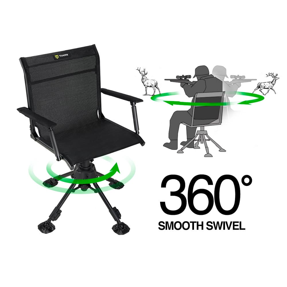 TideWe Hunting Chair with armrests, adjustable height, 360° swivel, and silent design for comfortable hunting experience.
