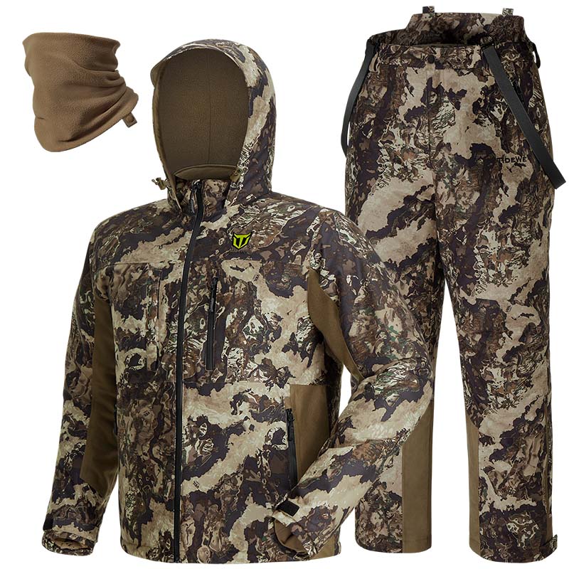 TIDEWE Hunting Clothes for Men with Fleece Lining, Safety Strap Compatible  Water Resistant Silent Hunting Jacket and Pants Next Camo G2 Medium