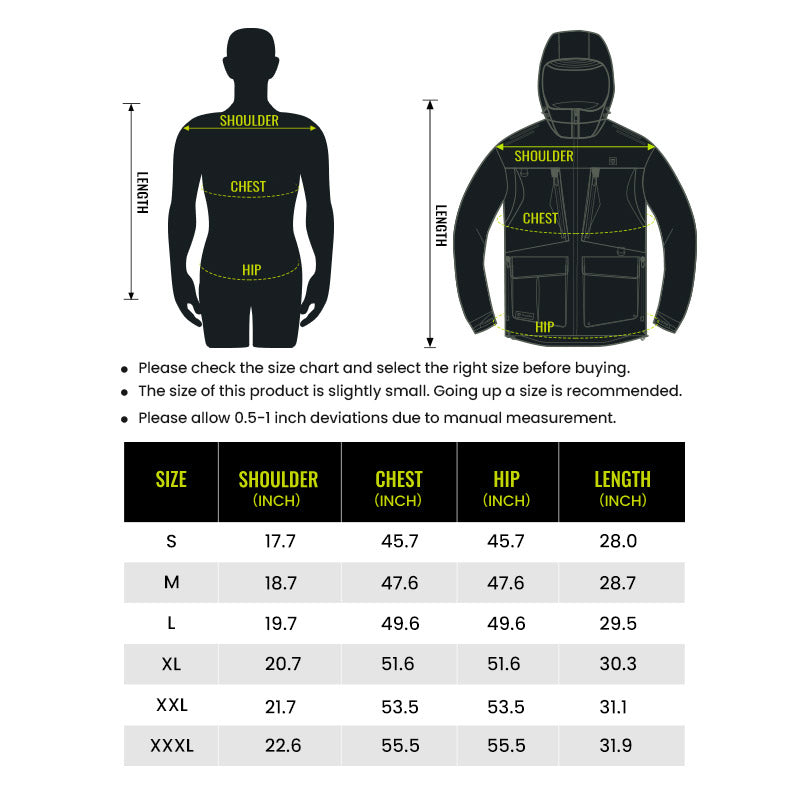 heated jacket size information