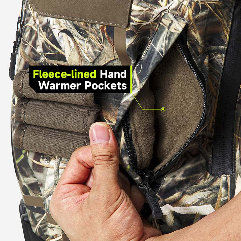 Fleece-lined hand warmer pockets