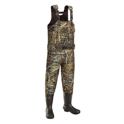 TideWe Hunting Wader Waterfowl Waders (600G & 800G) for Men Women: Camouflage overalls with built-in insulated rubber boots, adjustable suspenders, and chest pocket, ideal for hunting and fishing.
