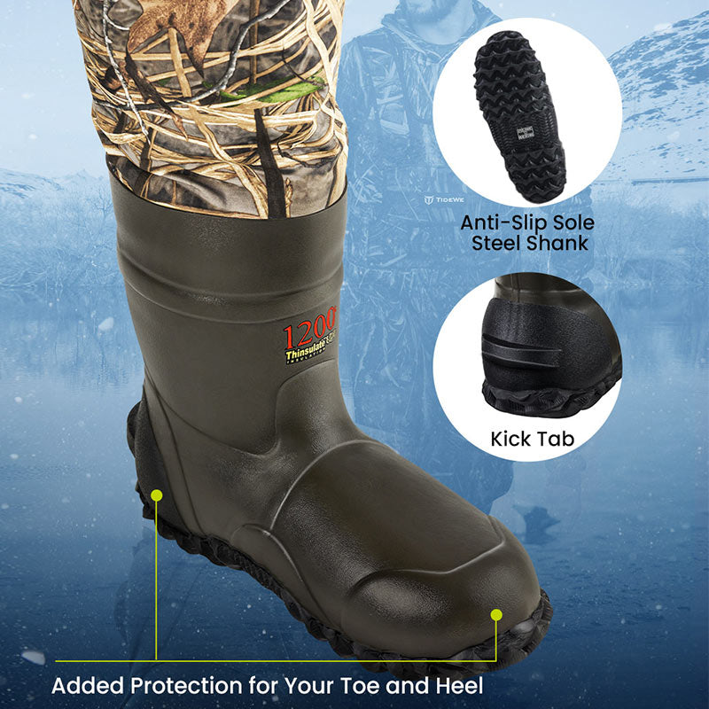 TideWe Breathable Insulated Chest Waders with 1200G Waterproof Bootfoot Duck Hunting Boots