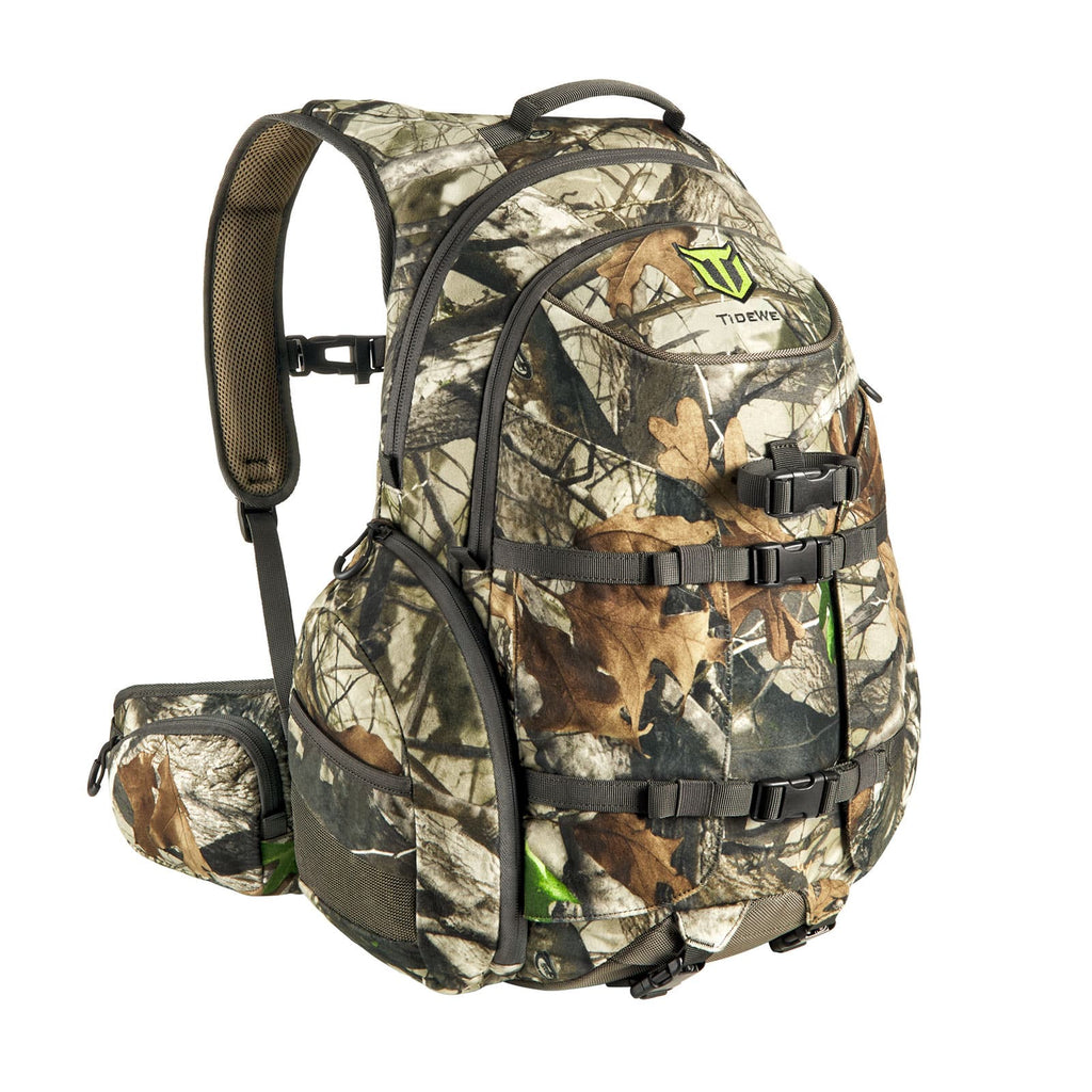 Camouflage backpack with durable design, ergonomic support, and organized compartments for hunting gear.