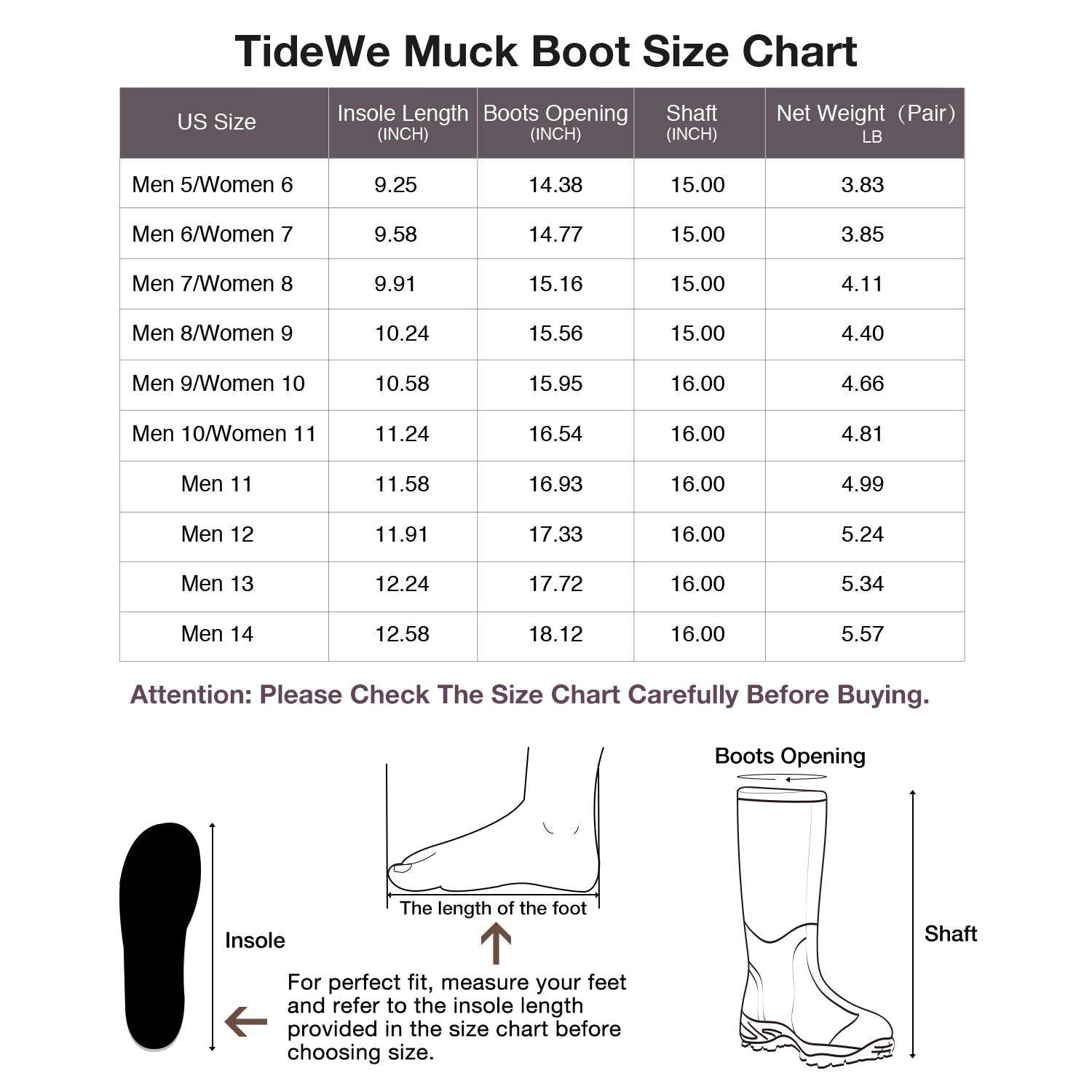 TideWe Rubber Neoprene Boots Men and Women Waterproof Durable 6mm Hunt ...