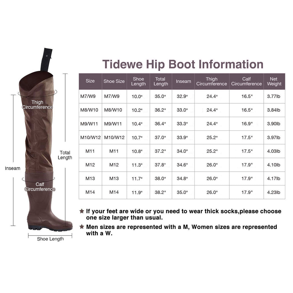 Tidewe hip boot information chart