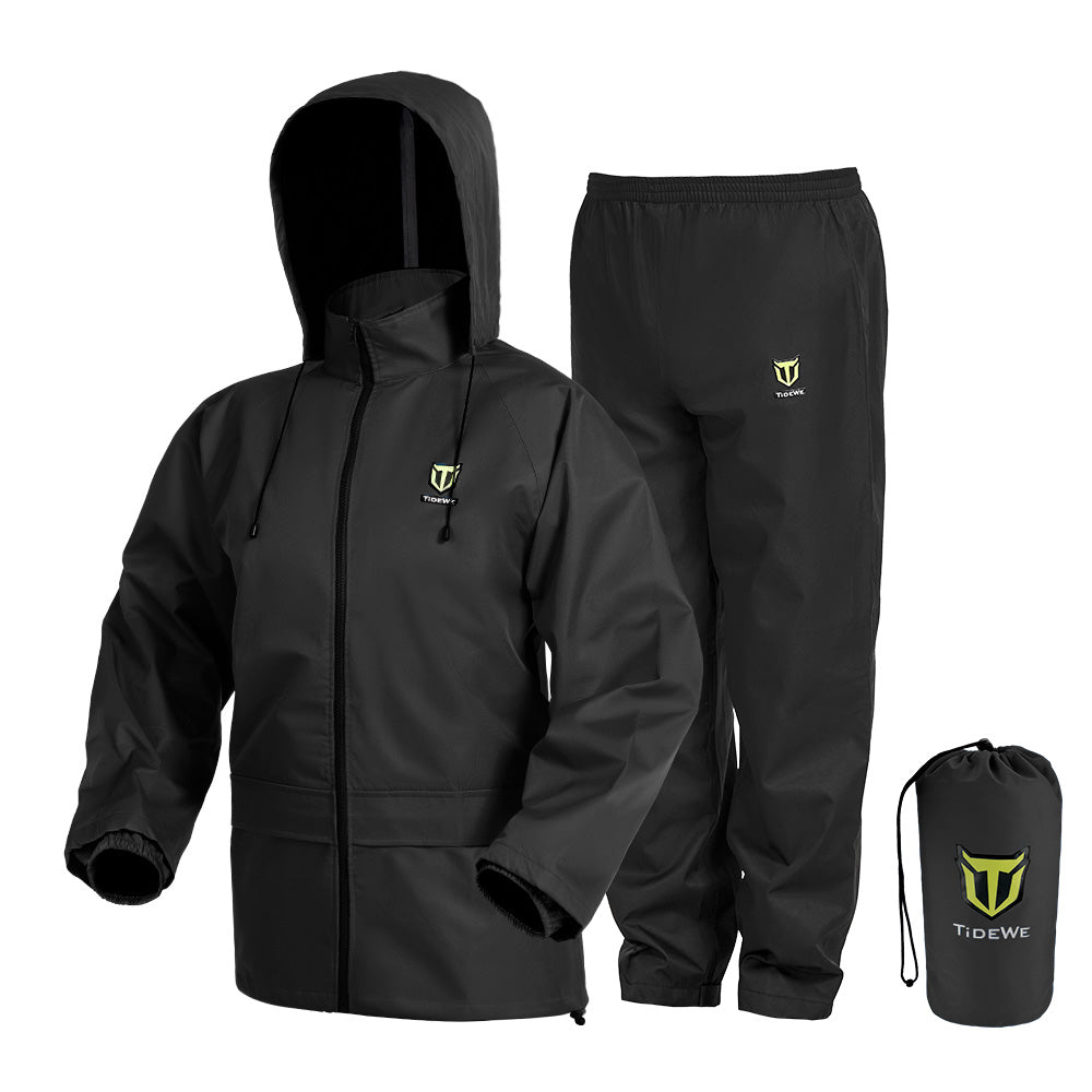 Tidewe Rain Suit, Waterproof Breathable Lightweight Rain Coat & Pant, Black / 3XL