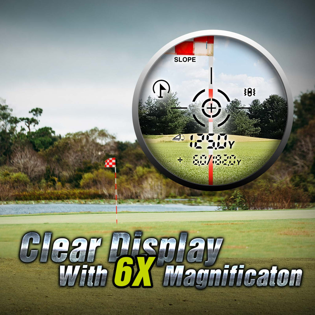 TideWe Rangefinder with LCD Display 700Y for hunting and golfing, featuring golf course, scope, sign, and more.