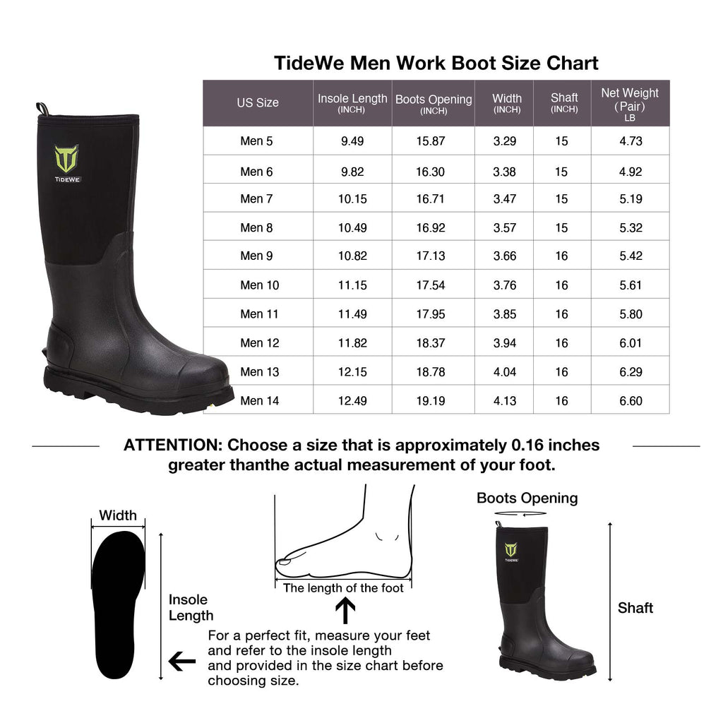 TIDEWE Rubber Work Boots for Men with Steel Shank, Waterproof Hunting Boots, Warm 6mm Neoprene Hunting Mud Boot Size 5-14.